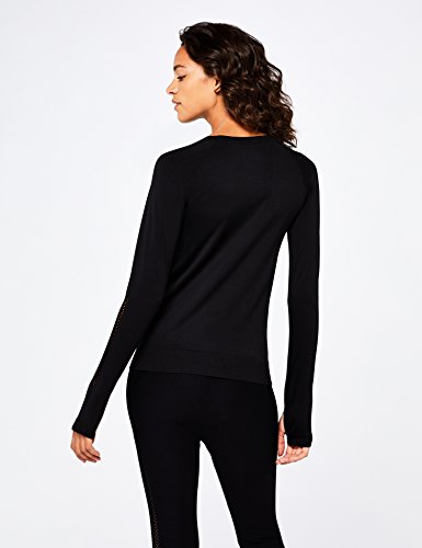 Marca Amazon - AURIQUE Top de Rejilla sin Costuras con Manga Larga Mujer, Negro (Black), 40, Label:M