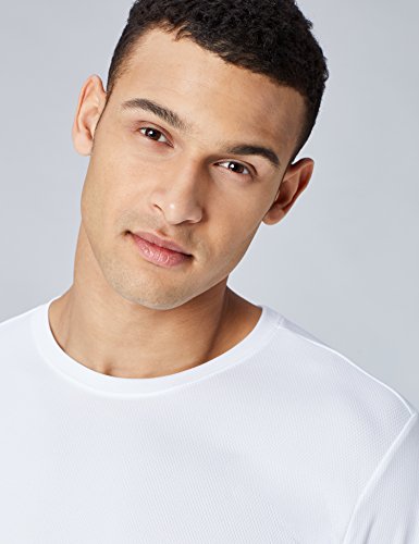 Marca Amazon - find. Camiseta Transpirable Deporte Hombre, Blanco (White), M, Label: M