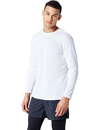 Marca Amazon - find. Camiseta Transpirable Deporte Hombre, Blanco (White), M, Label: M