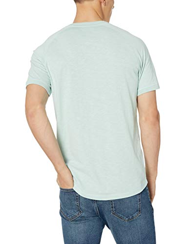 Marca Amazon - Goodthreads – Camiseta estilo Henley de algodón flameado de manga corta, ligera para hombre, Azul (Light Aqua Lig), US M (EU M)