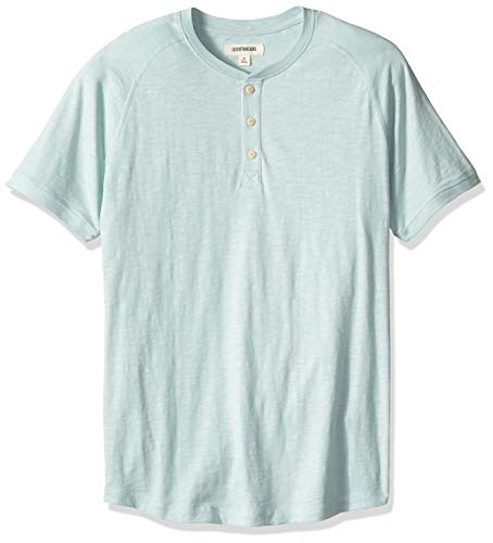 Marca Amazon - Goodthreads – Camiseta estilo Henley de algodón flameado de manga corta, ligera para hombre, Azul (Light Aqua Lig), US M (EU M)