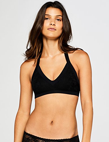 Marca Amazon - IRIS & LILLY Bralette de Encaje Mujer, Pack de 2, Multicolor (Black/white), L, Label: L