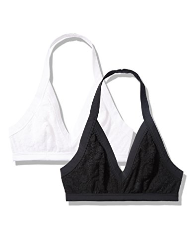 Marca Amazon - IRIS & LILLY Bralette de Encaje Mujer, Pack de 2, Multicolor (Black/white), L, Label: L