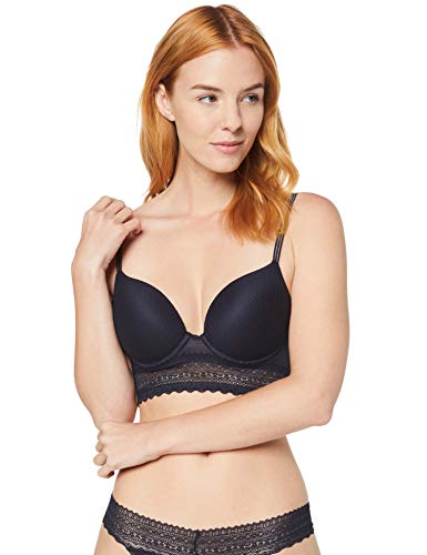 Marca Amazon - Iris & Lilly Sujetador de Tul Super Push Up Mujer, Azul (Navy Sky), 85C, Label: 32C