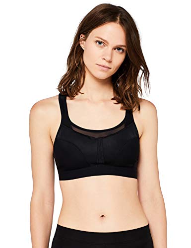 Marca Amazon - IRIS & LILLY Sujetador Deportivo de Alto Impacto Mujer, Negro (Black), 85E, Label: 32DD