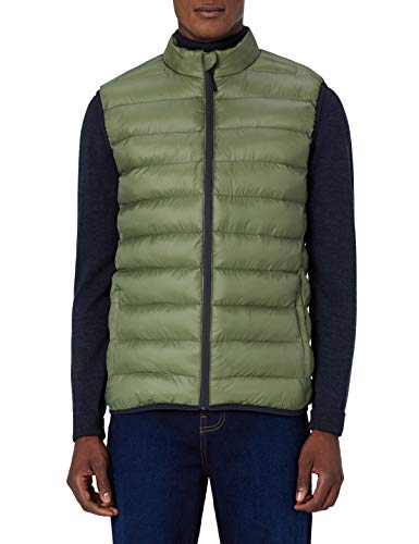 Marca Amazon - MERAKI Chaleco Acolchado Hombre con Cuello Alto, Verde (Khaki), M, Label: M