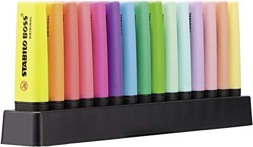 Marcador STABILO BOSS Original - Set de mesa con 9 colores fluorescentes y 6 colores pastel