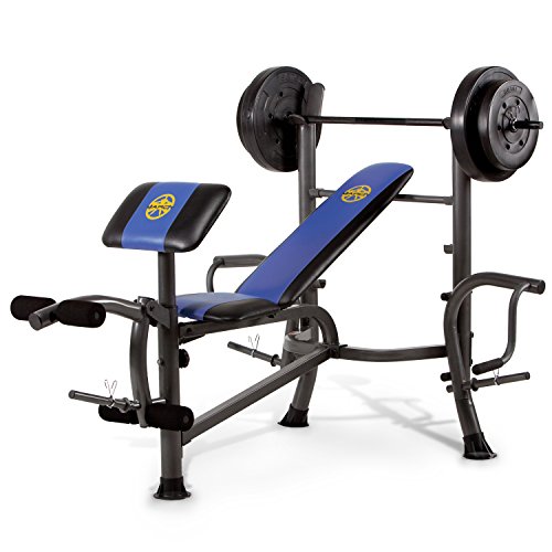 Marcy MWB-36780b para principiantes – Press de banca con barra de 35 kg - Banco de musculación completo multifunción – Curl de piernas & Curl de bíceps – Pec Dec Pectorales