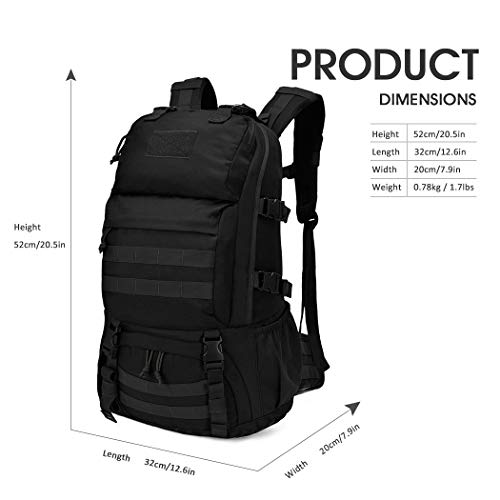 Mardingtop 40L Mochila Táctica Militar Mochilla Assault MOLLE Bolsa de Emergencia Mochilas de Senderismo para Trekking, Montañismo, Camping, Negro