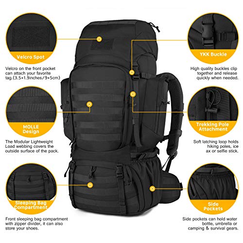 Mardingtop 50L/60L Mochila Táctica Militar Mochilas de Asalto MOLLE de Gran Capacidad Bolsa de Emergencia para Montañismo, Senderismo, Acampada, Caza y Actividad al Aire Libre (Nergo)