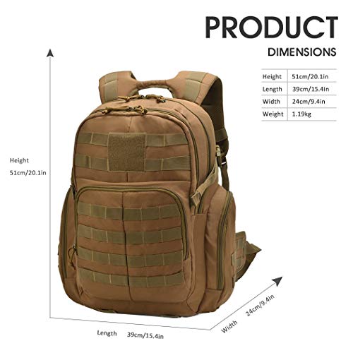 Mardingtop Mochila Táctica Militar Mochila de Asalto Molle Bolsa de Emergencia Mochilas Asalto Unisex para Senderismo Acampada Caza y Actividad al Aire Libre (Caqui,40L)