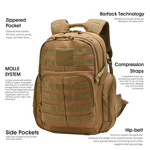 Mardingtop Mochila Táctica Militar Mochila de Asalto Molle Bolsa de Emergencia Mochilas Asalto Unisex para Senderismo Acampada Caza y Actividad al Aire Libre (Caqui,40L)