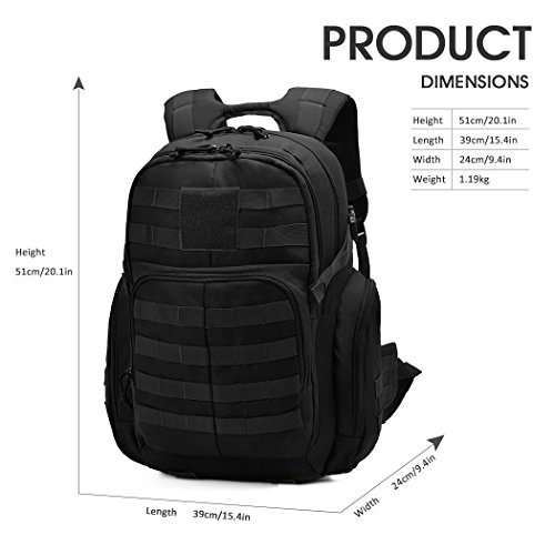 Mardingtop Mochila Táctica Militar Mochila de Asalto Molle Bolsa de Emergencia Mochilas Asalto Unisex para Senderismo Acampada Caza y Actividad al Aire Libre (40L,Negro)