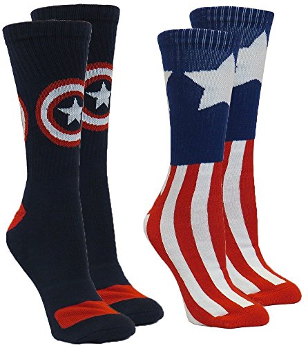 Marvel Capitán América Hombres de Calcetines de Athletic, Pack 2 Pares, Calcetines tamaño 10 – 13/Zapatos tamaño 6 – 12