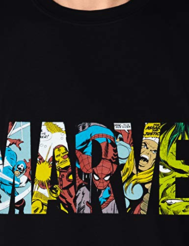 Marvel Comic Strip Logo T-Shirt Camiseta, Negro (Black), Large para Hombre