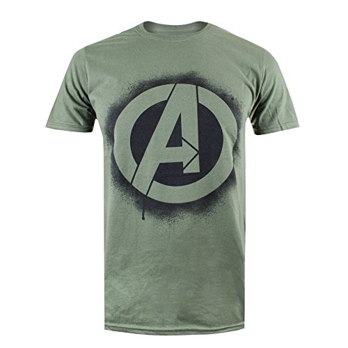 Marvel T-Shirt Stencil Logo Military Green L