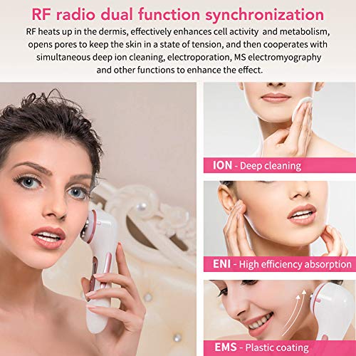Masajeador Facial Radiofrecuencia, MANLI Aparato de Belleza Ultrasonido con 5 Modos de Terapia de Luz LED, EMS, Rejuvenecimiento, Antiacné, Limpieza Profunda