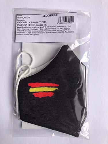 Mascarilla homologada protectora negra bandera de España producto fabricado en España