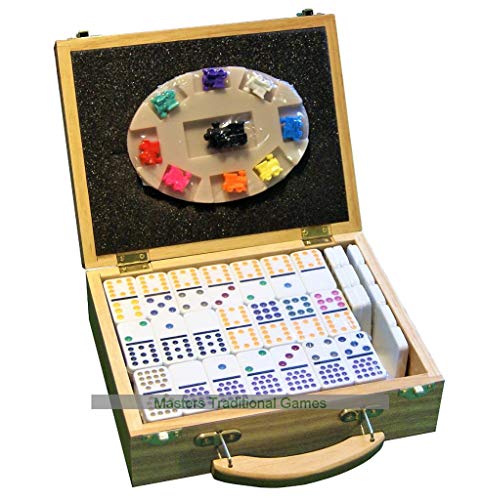 Masters Traditional Games Double 15 Dominoes - Mexican Train Dominoes in Wooden Case