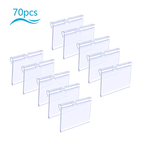 Matogle 70 pcs Porta Precios Transparente Soportes de Etiqueta de Precio Claro para Exhibición Titular para Tarjeta de Nombre Colgar en Estante de Alambre para Tiendas Mercería Oficina