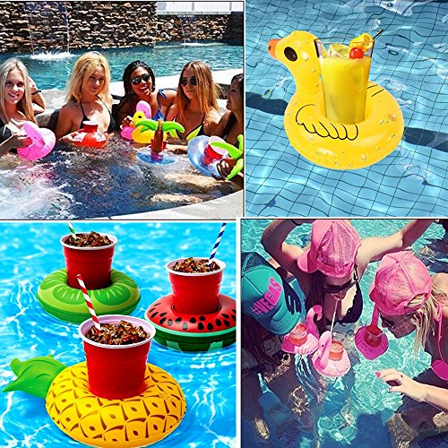 Mattelsen 12 Pcs Posavasos Hinchable de Flotador Unicornio & Flamingo con Bomba Colchonetas y Flotante Juguetes de Piscina Ocio Agua Diversión Juguetes Niños Adultos