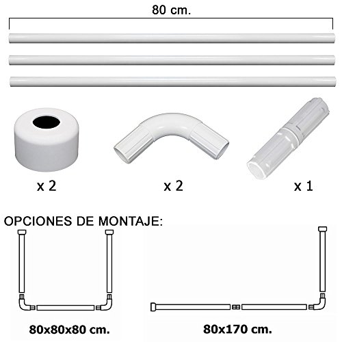Maurer 4042202 - Barra para cortina ducha, Universal, Aluminio, Blanco 80 x 170 cm