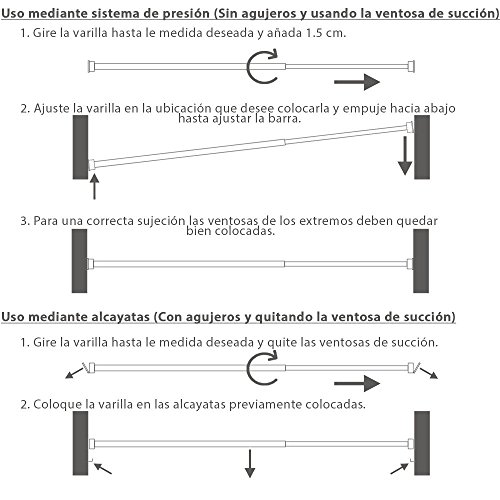 MAURER 5340022 Barra Visillo Extensible 60/105 cm. con Muelle Presion, Soportes y Ventosas (2 Piezas)