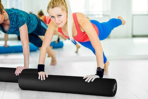 Maximo Fitness Rodillo de Espuma Largo – 6 x 36 Pulgadas (15 cm x 90 cm) – Tipo Trigger Point Herramienta de Auto Masaje para Casa, Gimnasia, Pilates, Yoga – Instrucciones Incluidas. (Black)