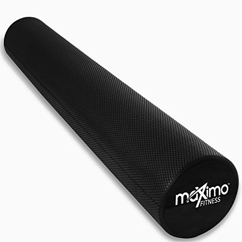 Maximo Fitness Rodillo de Espuma Largo – 6 x 36 Pulgadas (15 cm x 90 cm) – Tipo Trigger Point Herramienta de Auto Masaje para Casa, Gimnasia, Pilates, Yoga – Instrucciones Incluidas. (Black)