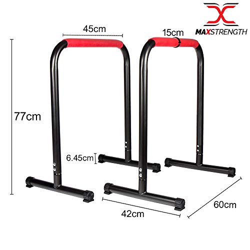 MAXSTRENGTH Barras de Fitness paralelas/paralletas/Soportes de inmersión para Gimnasia, Crossfit, calistenia, MMA, Entrenamiento de Peso Corporal