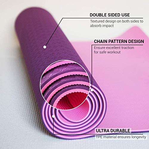 MAXYOGA® Esterilla para Yoga/Pilates/Gimnasia de Material ecológico TPE. Yoga Colchoneta Esterilla Antideslizante y Ligero con Grosor de 6mm, tamaño 183cm x 61cm. -Lila