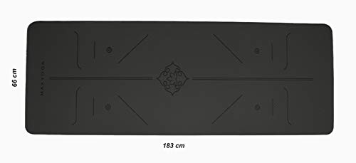 MAXYOGA® Esterilla Yoga con Sistema de Alineación Grabadas a Láser. Tamaño Grande 183cm x 66cm x 6mm. Colchoneta Yoga Mat Antideslizante y Ligera de Material Ecológico TPE. Negro/Gris