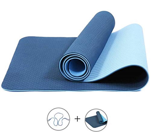 MAXYOGA MaxDirect Colchoneta para Yoga, Pilates, Gimnasia de Material Ecológico TPE. Esterilla Antideslizante Muy Ligera de Grosor de 6mm, tamaño 183cm x 61cm. Azul