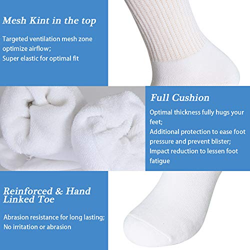 +MD Calcetines diabéticos de bambú no vinculantes para hombres, paquete de 4 calcetines circulares con amortiguación completa Blanco EU46-50