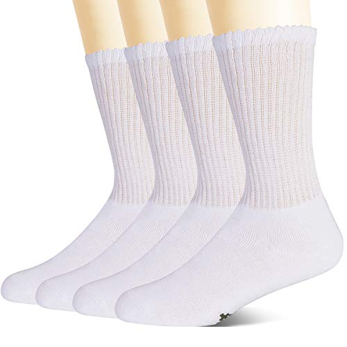 +MD Calcetines diabéticos de bambú no vinculantes para hombres, paquete de 4 calcetines circulares con amortiguación completa Blanco EU46-50