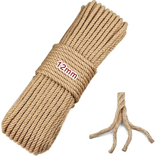 MDCEO Cuerda de Cáñamo - 12mm Thickness and Strong Jute Rope Sash,Camping Rope,Garden, Boating, Tug of War, Pets,Climbing Rope,Multi Purpose Utility Sisal Twine Rope,10m(32ft)