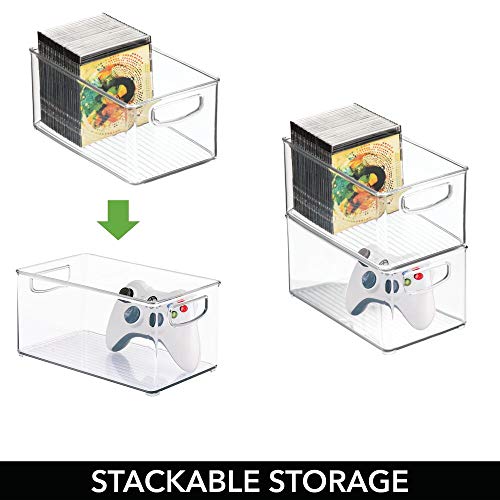 mDesign Cajas de almacenaje para CDs – Pack de 4 archivadores apilables para DVD, CDs o videojuegos – Porta CD transparente con asas