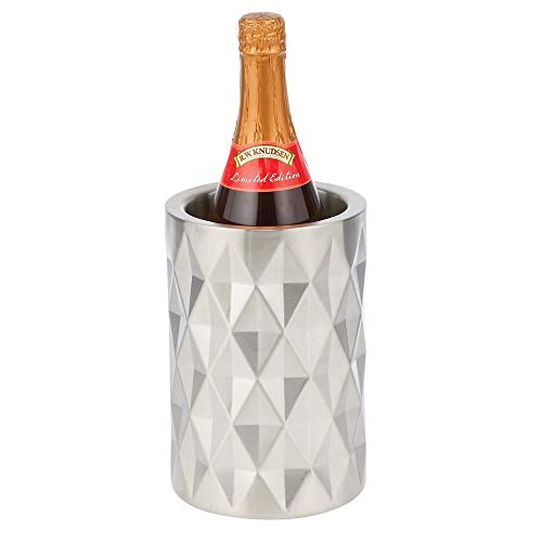 mDesign Enfriador de Botellas Moderno – Elegante champanera de Metal Pulido Mate – Singular Cubo Enfriador para vinos Que también se Puede Utilizar como jarrón – Plateado