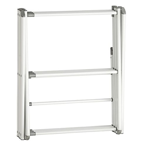 mDesign Tendedero extensible – Colgador de ropa con tres alturas – Tendedero plegable para la lavandería y para salas pequeñas – De metal resistente con barras de plástico – Blanco