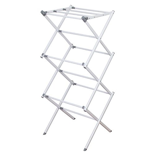 mDesign Tendedero extensible – Colgador de ropa con tres alturas – Tendedero plegable para la lavandería y para salas pequeñas – De metal resistente con barras de plástico – Blanco