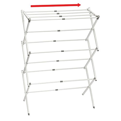 mDesign Tendedero extensible – Colgador de ropa con tres alturas – Tendedero plegable para la lavandería y para salas pequeñas – De metal resistente con barras de plástico – Blanco