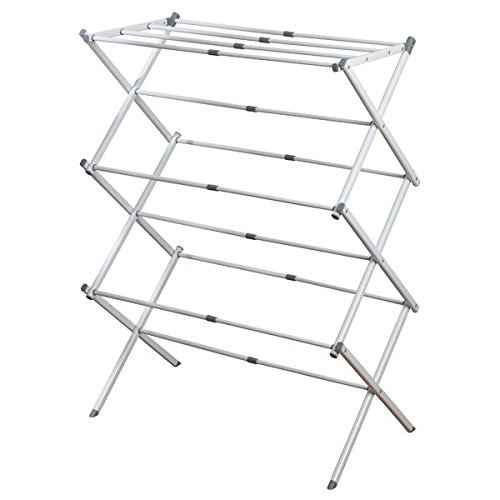 mDesign Tendedero extensible – Colgador de ropa con tres alturas – Tendedero plegable para la lavandería y para salas pequeñas – De metal resistente con barras de plástico – Blanco