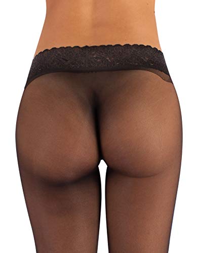 | MEDIAS SIN COSTURAS CON CINTURON EN ENCAJE | MEDIAS SEMI TRANSPARENTES | PANTYS 15 DEN | S, M/L, L/XL | NATURAL, NEGRO | CALCETERÍA ITALIANA | (L/XL, NEGRO)