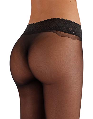 | MEDIAS SIN COSTURAS CON CINTURON EN ENCAJE | MEDIAS SEMI TRANSPARENTES | PANTYS 15 DEN | S, M/L, L/XL | NATURAL, NEGRO | CALCETERÍA ITALIANA | (L/XL, NEGRO)