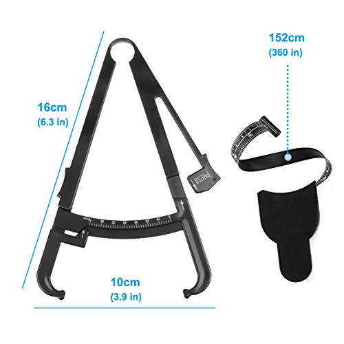 Medidor de Grasa Corporal, [2 en 1] Diyife Pinza de la Calculadora del Cuerpo del Pliegue Cutáneo con Cinta Métrica y Cuadros de Grasa Analizador de Ejercicios Encargado de la Salud