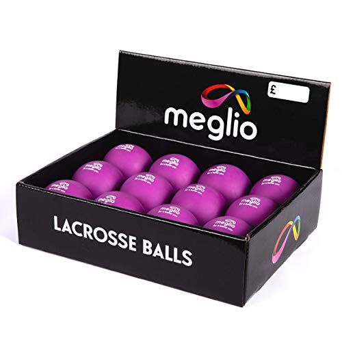 MEGLIO Caja Exhibidora de 12 Bolas de Lacrosse Masajes de Puntos Gatillo, Rehabilitación, Fisioterapia, Bola de Masaje de Tejido Profundo para Liberación Miofascial (Morado)