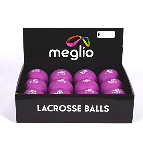 MEGLIO Caja Exhibidora de 12 Bolas de Lacrosse Masajes de Puntos Gatillo, Rehabilitación, Fisioterapia, Bola de Masaje de Tejido Profundo para Liberación Miofascial (Morado)