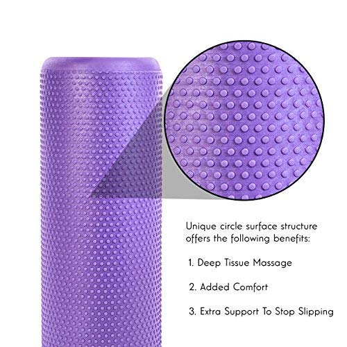 MEGLIO Rodillo de Masaje de Alta Densidad (90cm). Ideal para Masajes y Liberación Miofascial Fitness, Yoga, Pilates. Color Púrpura con guía de Ejercicio Gratis