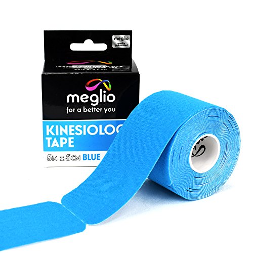 MEGLIO Tape de kinesiología, Vendaje Neuromuscular Precortado, para Lesiones E Inflamación Muscular. Vendas Sin Látex, Resistente al Agua, (Azul)