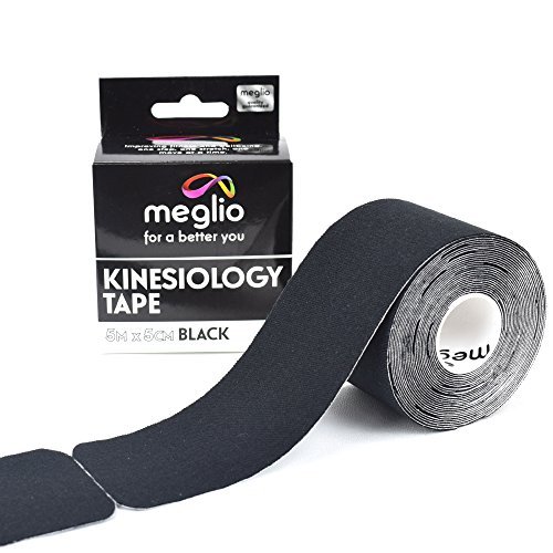 MEGLIO Tape de kinesiología, Vendaje Neuromuscular Precortado, para Lesiones E Inflamación Muscular. Vendas Sin Látex, Resistente al Agua, (Black)